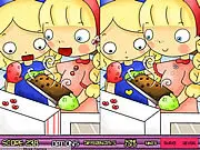 Screenshot of Emma It's Valentines Day free online game showing two illustrated storybook pages with subtle differences