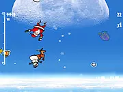 Santa Claus falling from the sky, guiding his parachute and firing snowballs in the free online game Santa's Fall