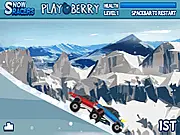 Screenshot of Snow Racers online game showing two snowmobiles racing down a snowy mountain track