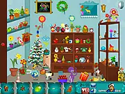 Flower Shop Hidden Objects online game screenshot showing a detailed floral shop with a list of items to find