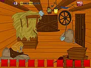 Screenshot of Gathe Escape Old Barn free online game showing a point and click puzzle scene inside a rustic barn