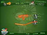 Sushi Ninja game screenshot showing a Japanese sushi chef character rapidly preparing fish and rolling sushi with a sharp knife and ingredients spread out