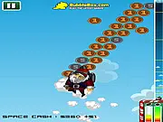 Screenshot of Rocket Santa 2 free online game showing Santa Claus being launched into the sky on a small rocket.