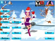 Screenshot of Winter Christmas Dress Up game showing a girl ready for the holiday season in a red winter costume online