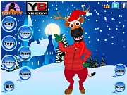 Christmas Reindeer Dress Up free online game image showing a reindeer wearing festive clothes and accessories.