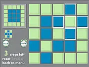 BlokBlok logic puzzle game screenshot showing a grid of blocks that must be flipped to match a target image in limited steps | Play Free Online