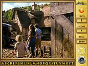 Nanny McPhee Find The Alphabets hidden object game screenshot showing a detailed, movie-themed scene with circles around hidden letters | Play Free Online