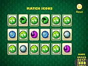 Match Icons free online game screenshot showing a grid of face-down and face-up cards with various colorful symbols or icons.
