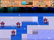 Flooded Village Xmas Eve gameplay screenshot showing water flowing past Christmas trees