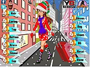 Christmas Travel Dress Up game screenshot featuring a girl in a festive holiday outfit with luggage, play free fashion game online
