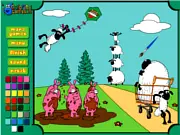 Wild Sheep Coloring free online game. Creative coloring activity with sheep and pigs in a forest setting on PlayArcadeHub.