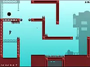 Gameplay screenshot of Skull Face, a 2D action platformer, showing the main character using a jetpack to avoid spikes and hazards in an extreme level.