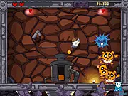 Dwarf Mine game screenshot showing a cartoon dwarf character jumping over a dungeon pit to collect a piece of treasure