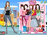 Holiday in New York free online dress up game, style bright colored clothes and boots for a city trip on PlayArcadeHub