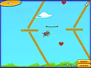 Play Jump Mouse Jump free online slingshot platformer. A small cartoon mouse ready to be launched by a rope slingshot across a gap to collect a heart.
