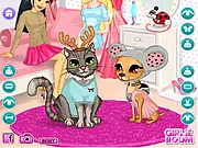 Girl and her pet (dog or cat) dressed in matching stylish outfits for a pet show, free online game