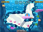 Seahorse Bubble game screenshot, cute seahorse trapped underwater, player removing gray stones to clear a path and avoid crabs, play free online puzzle game