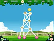 Sheep Physics game screenshot, multiple sheep connected in the air forming a tall, wobbly tower, play free online puzzle game