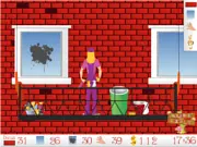 Cleaning worker on an elevator washing windows and repairing a skyscraper in the free online game Skycraper Cleaning