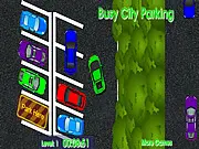 Sports car attempting a difficult parallel parking maneuver in the crowded online game Busy City Parking