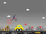 Screenshot of the Crazy Stunts driving game showing a car mid-air performing a flip over a ramp, with hearts visible for collection.