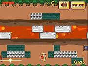 The main screen for Bomber's Adventure showing the main character, a small bomber guy, standing in a maze-like level with a destructible block and an enemy monster nearby.