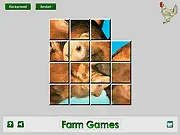 Love Pigs Sliding Puzzle free online game showing a scrambled image of two cute pigs in love on a farm background