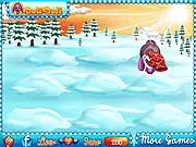 The DoliDol friends hiding and being hit by snowballs in the free online arcade game Doli Snow Fight