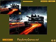 Tanks in Action Jigsaw online game featuring a powerful military tank on the battlefield, free puzzle game for adults and kids