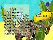Screenshot of Aquarium World puzzle game, matching two or more identical fish objects, cluster clearing puzzle on an underwater screen, removing a group of starfish
