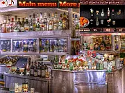 Cozy Cafe Hidden Object game screen showing a busy kitchen counter with many ingredients and dishes