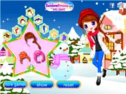 Joyful Snow Doll Dress Up free online game, styling a cute doll in winter fashion while she builds a snowman on PlayArcadeHub