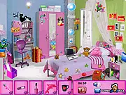 Girls Room Hidden Objects free online point and click game where players search for hidden items in a cluttered girl's room against a timer.