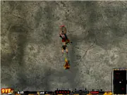 Screenshot of the Commander action game showing an armed soldier in a battlefield setting aiming a weapon at an enemy camp.