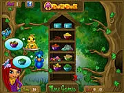 Lisa Feeds the Birdies game screenshot showing a cartoon girl with bird feeders and colorful migratory birds