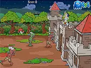 Archer standing on a castle wall defending against a horde of approaching zombies in Defend The Castle game