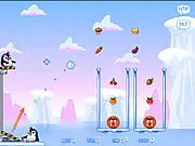 Polar Trouble free online physics puzzle game, penguins throwing snowballs with a bouncing board, winter themed puzzle on PlayArcadeHub