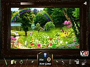 Four Seasons Hidden Objects free online game screenshot showing a beautiful nature scene with cleverly hidden items to find
