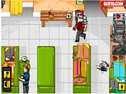 Deadly Facility online game screenshot showing a scientist character navigating a dark, industrial corridor inside a secret facility