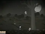 Nelly game scene showing a little girl walking through a dark, mysterious forest following a glowing butterfly