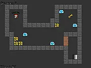 Screenshot of Hero Mouse Adventure, showing a small mouse hero jumping across a platform while battling a fantasy monster, a free online platformer game.