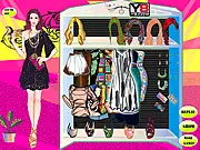 Girl For Party Dress Up game screenshot showing a girl in a stylish pink dress and a new hairstyle, standing next to a selection of accessories.