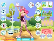 Online game screenshot of Sherry standing in her frozen yogurt shop, FroZone, ready to serve customers