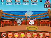 Screenshot from the game Hungry Animals showing several different animals waiting to be fed the correct food items.