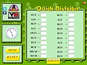 Quick Divisions game screen showing a simple math division problem waiting to be solved, play free online math skill game