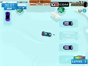 Winter Parking Hazard Online gameplay screenshot showing a car cautiously driving on a snowy, icy road toward a designated parking space.