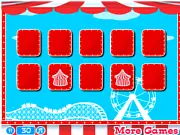 Circus Clown online memory game board showing face-down and flipped matching pairs of circus-themed cards