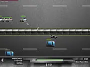 Mat Rempit: The Chase game screen showing a character on a motorcycle speeding down a highway, shooting a gun at a police car chasing him from behind.