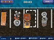 Play Port Loader free online driving game, parking a heavy loader tractor at a busy seaport yard with containers and debris.