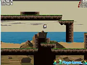 Two panda ninja characters jumping across platforms in the 2-player co-op game Ninja Panda Couple Online
